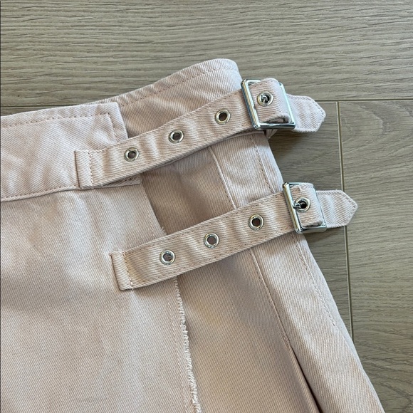 ASOS DESIGN denim buckle distressed pleated mini skirt in stone 0118 - Picture 6 of 10